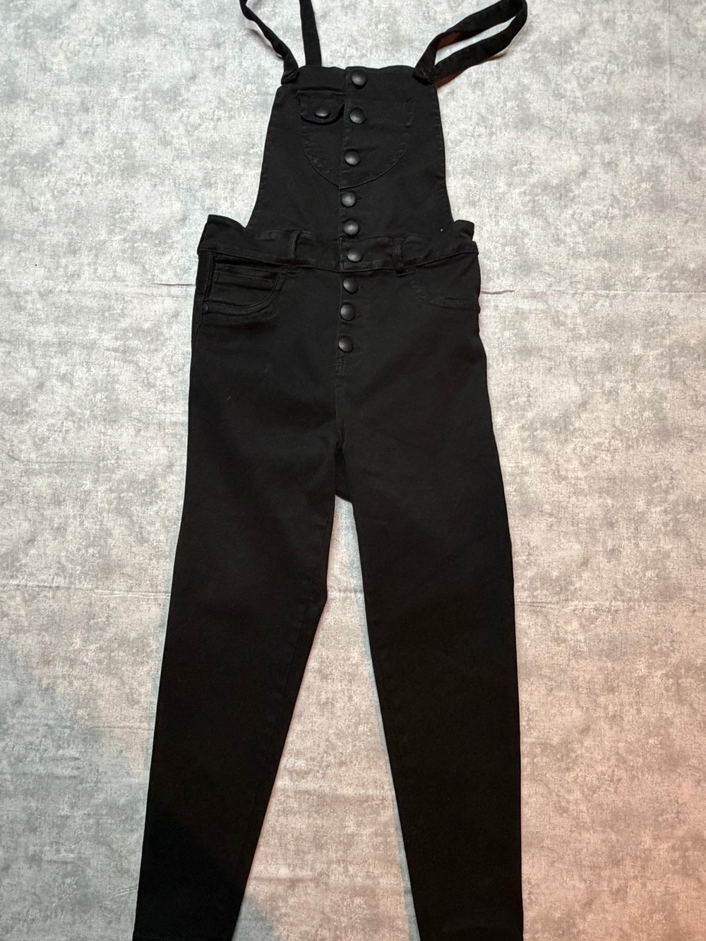 TISSINI Jeans Women's Black Solid Overall Jumpsuit Button Front Pockets Sz 7